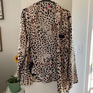 Silk leopard print pajama set.